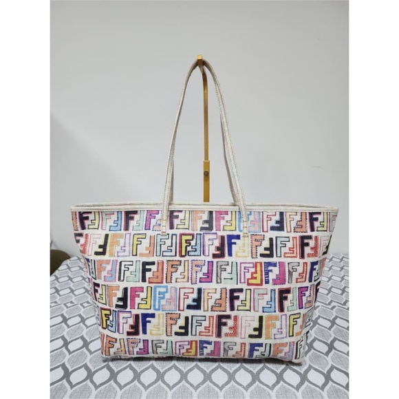 Authentic Fendi Multicolor Zucca Spalmati Roll Tote Bag - Picture 4 of 15